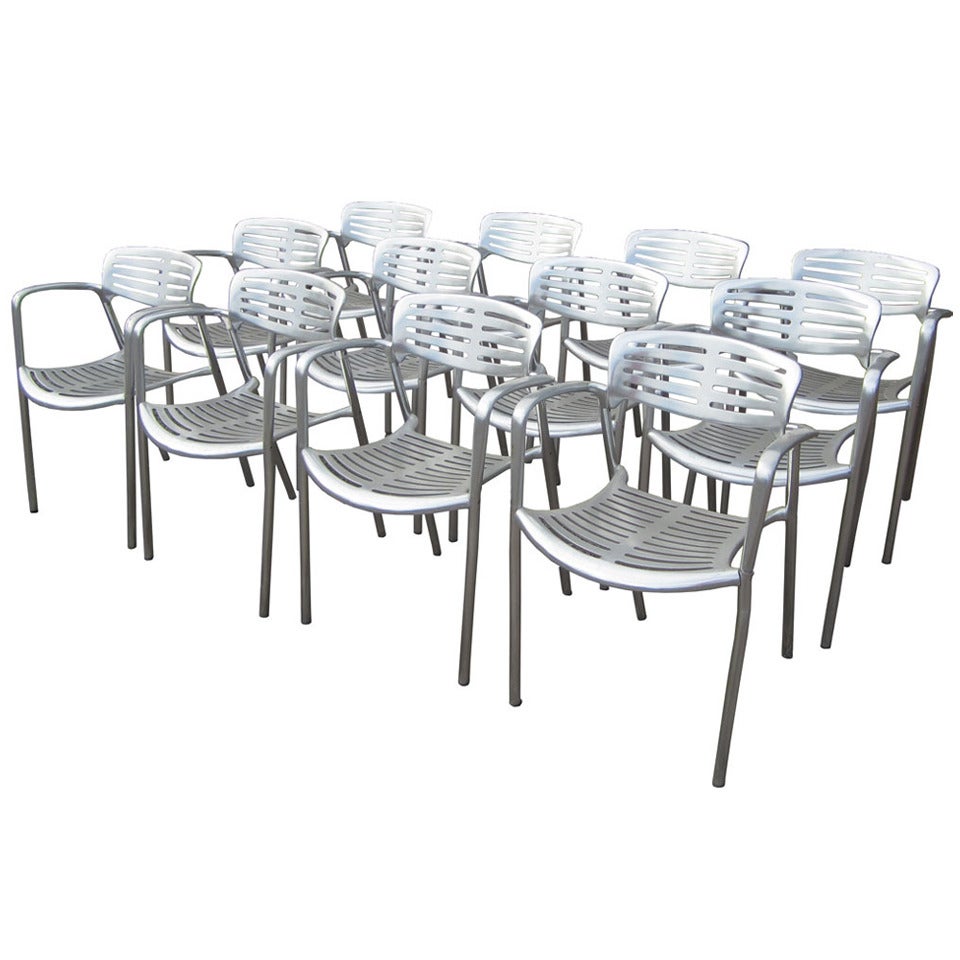 Set of 12 Aluminum Toledo Chairs Designed by Jorge Pensi for Knoll