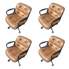 Four Knoll Pollock Executive Swivel Arm Chairs Tan Leather