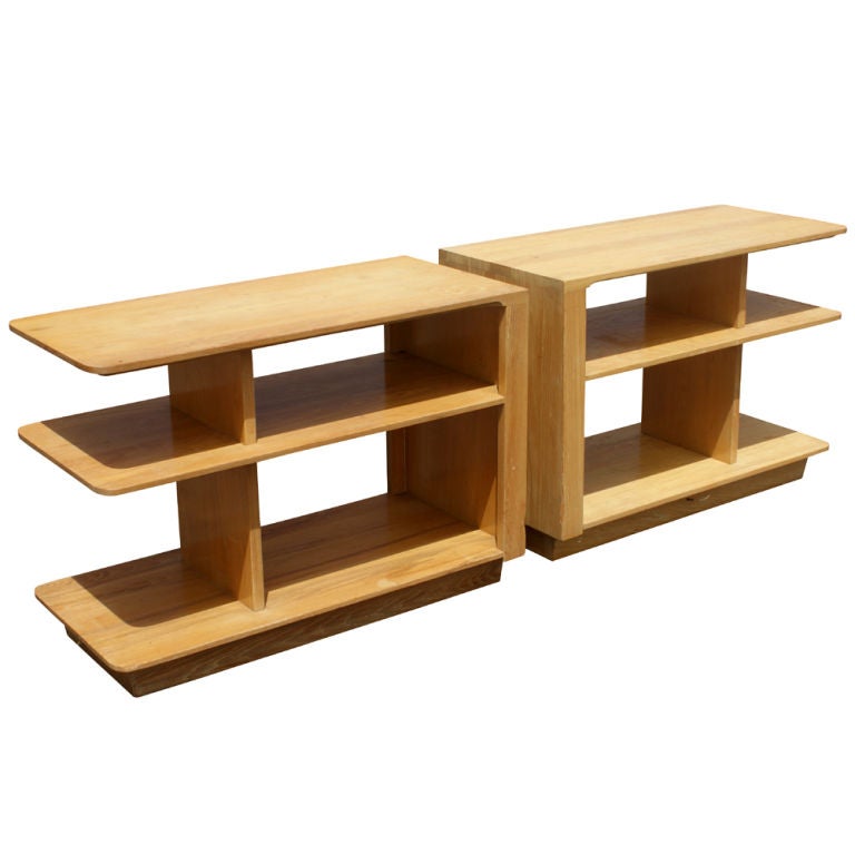 Pair John Keal For Brown Saltman Three Tier Side Table Shelves