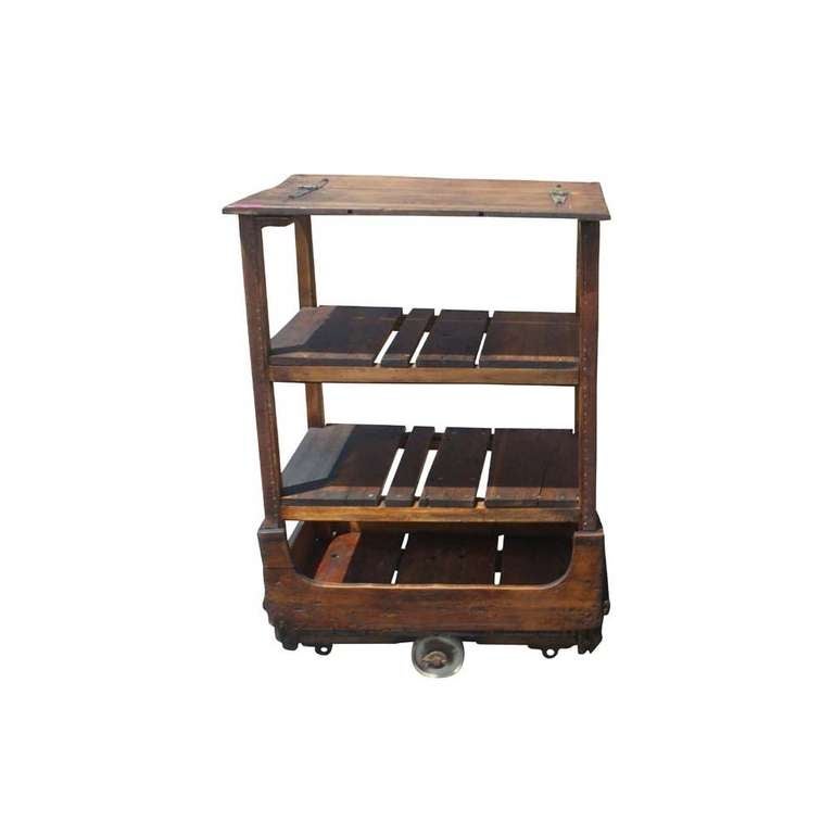 Iron French Industrial Wooden Rolling Cart