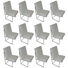 Set of 12 High Back Leather and Chrome Chairs designed by Milo Baughman