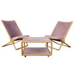 Pair of Scissor Chairs and Ottoman Table by Ward Bennett for Brickel Associates 5