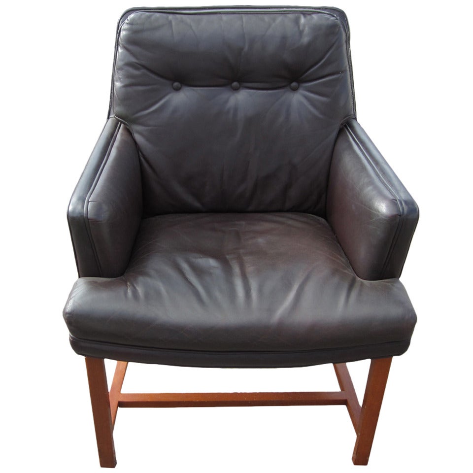 Pair of Brown Leather Dunbar Lounge Chairs