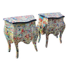 Pair of Bombay Commode Nightstands with Decoupage Spiderman Artwork