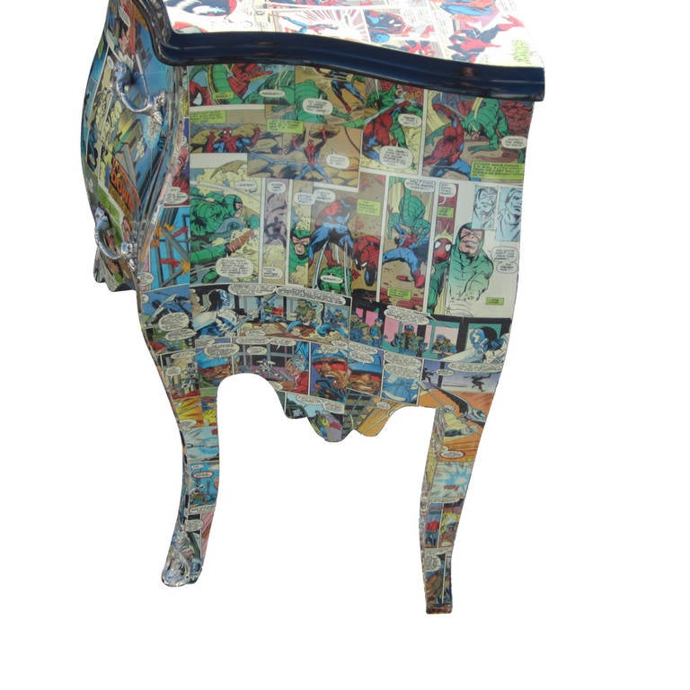 Pair of Bombay Commode Nightstands with Decoupage Spiderman Artwork 1