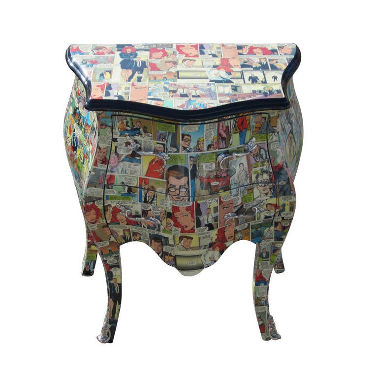 Pair of Bombay Commode Nightstands with Decoupage Spiderman Artwork In Good Condition In Pasadena, TX