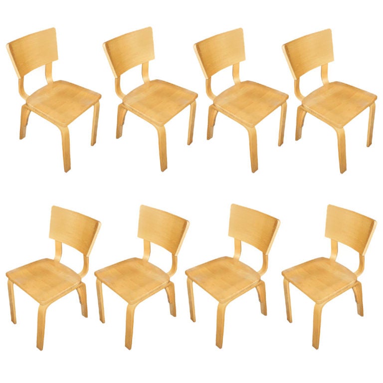 Eight Thonet Bentwood Birch Plywood Dining Chairs