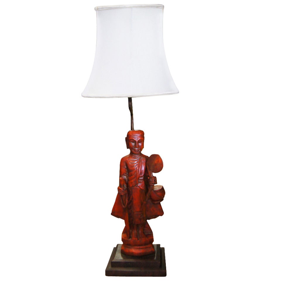 Vintage Oriental Hand Carved Buddha Lamp For Sale