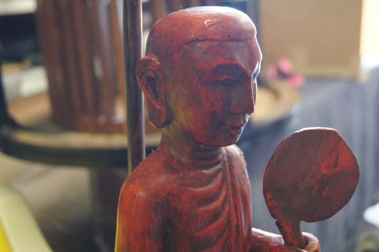 Asian Vintage Oriental Hand Carved Buddha Lamp For Sale