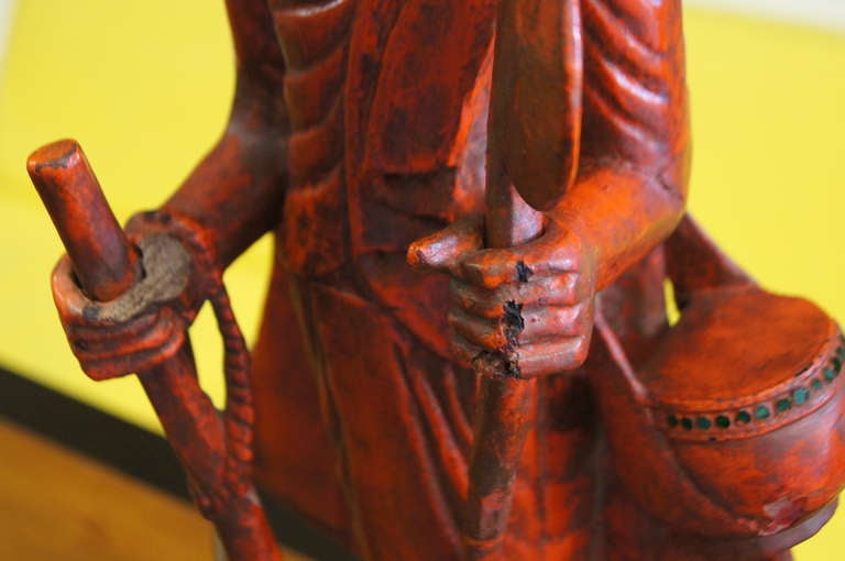 Fine XX secolo Lampada orientale d'epoca con Buddha intagliato a mano in vendita