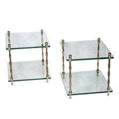 Vintage Pair of  Baker Glass and Brass Faux Bamboo Occasional Tables