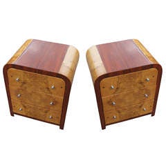 Pair of Art Deco Style Three Drawer Burled Night Stands