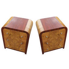 Pair of Art Deco Style Three Drawer Burled Night Stands 7