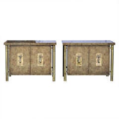 Pair Vintage Mastercraft Mid Century Burled Nightstand Cabinets 