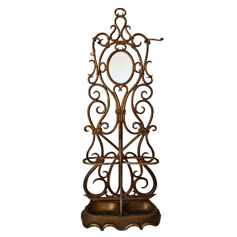 Vintage Victorian Rococo Iron Hall Tree at 1stdibs