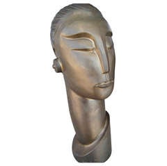 Retro Art Deco Bronze Male Head Sculpture
