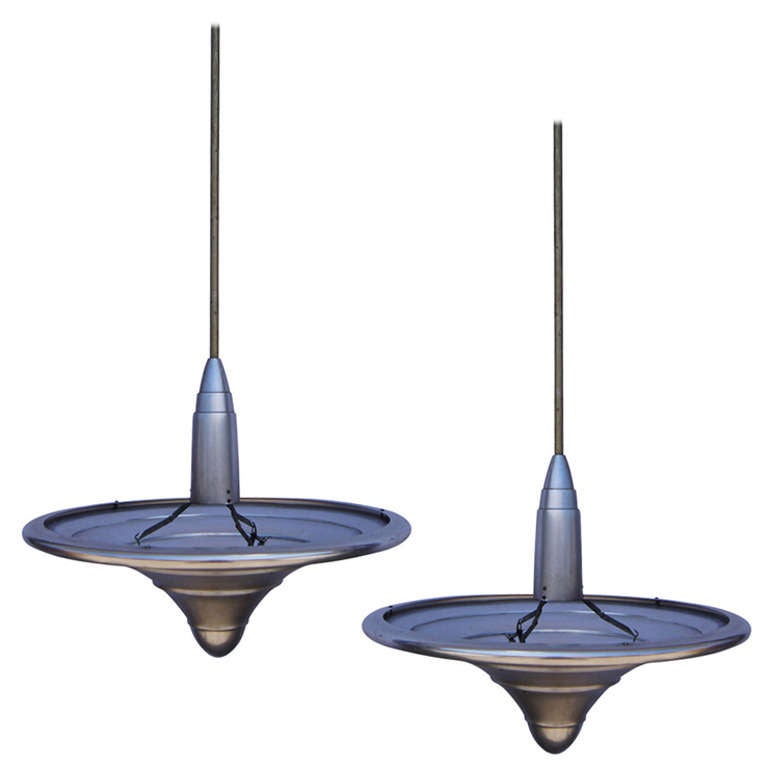 Pair of Vintage Art Metal Cleveland Hanging Lamps at 1stdibs