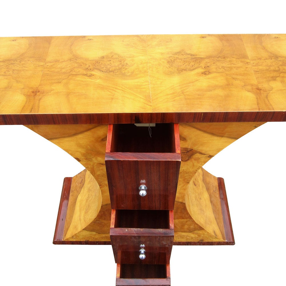 20th Century Art Deco Style Walnut and Burl Console Table