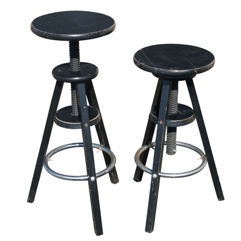 Industrial Wood And Iron Adjustable Stool