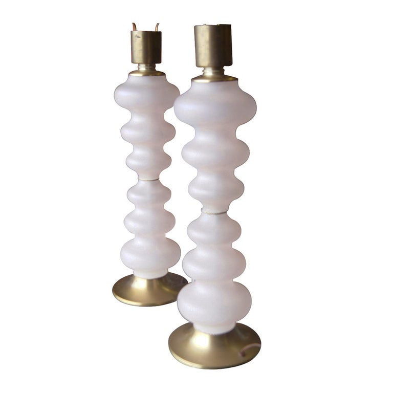 Pair Mid Century Pink Glass Table Lamps