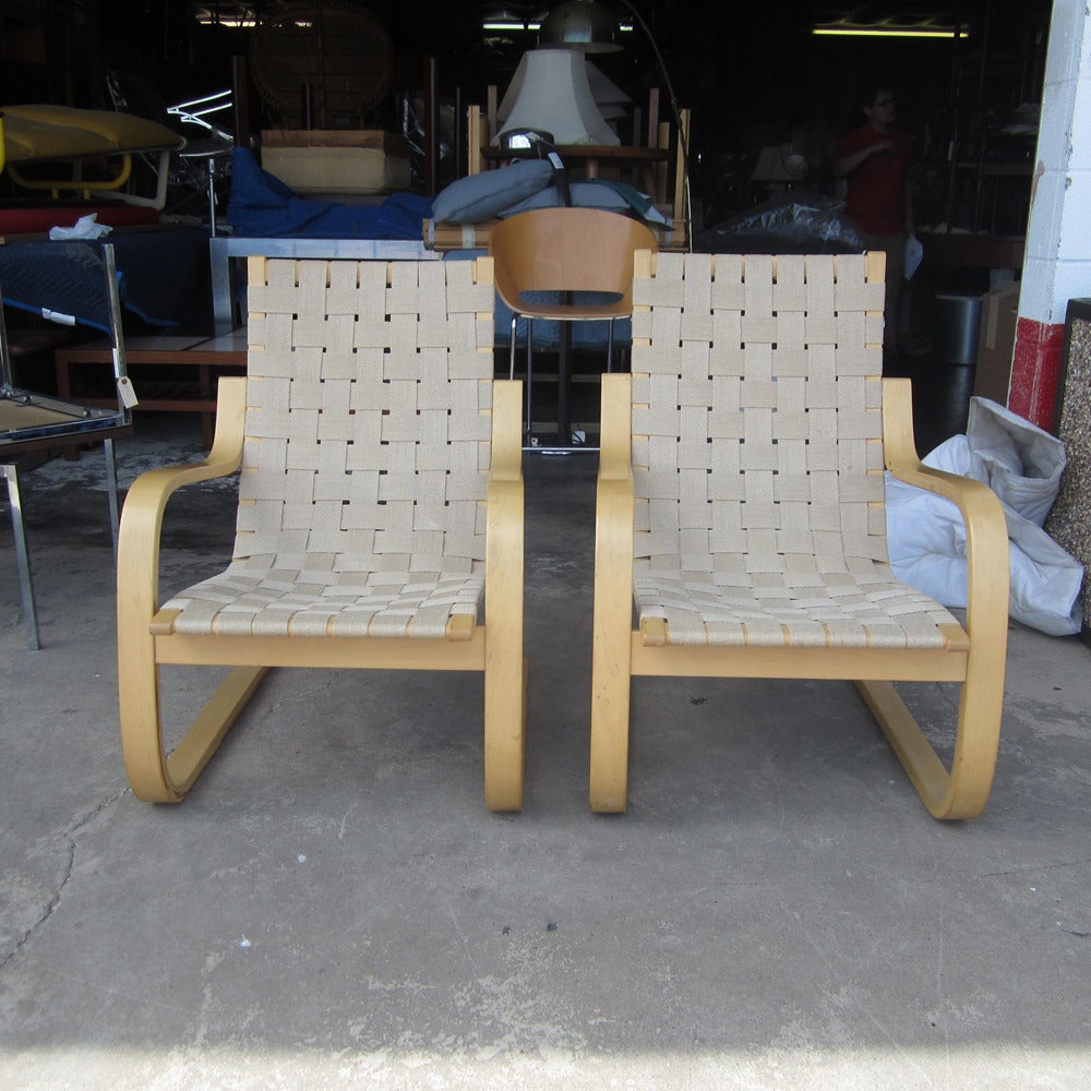 Pair of Vintage ICF Bentwood Alvar Aalto 406 Pension Lounge Chairs