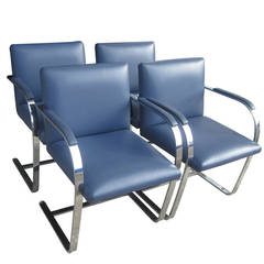 Set of Four Leather Flatbar Mies van der Rohe Brno Chairs for Thonet 2