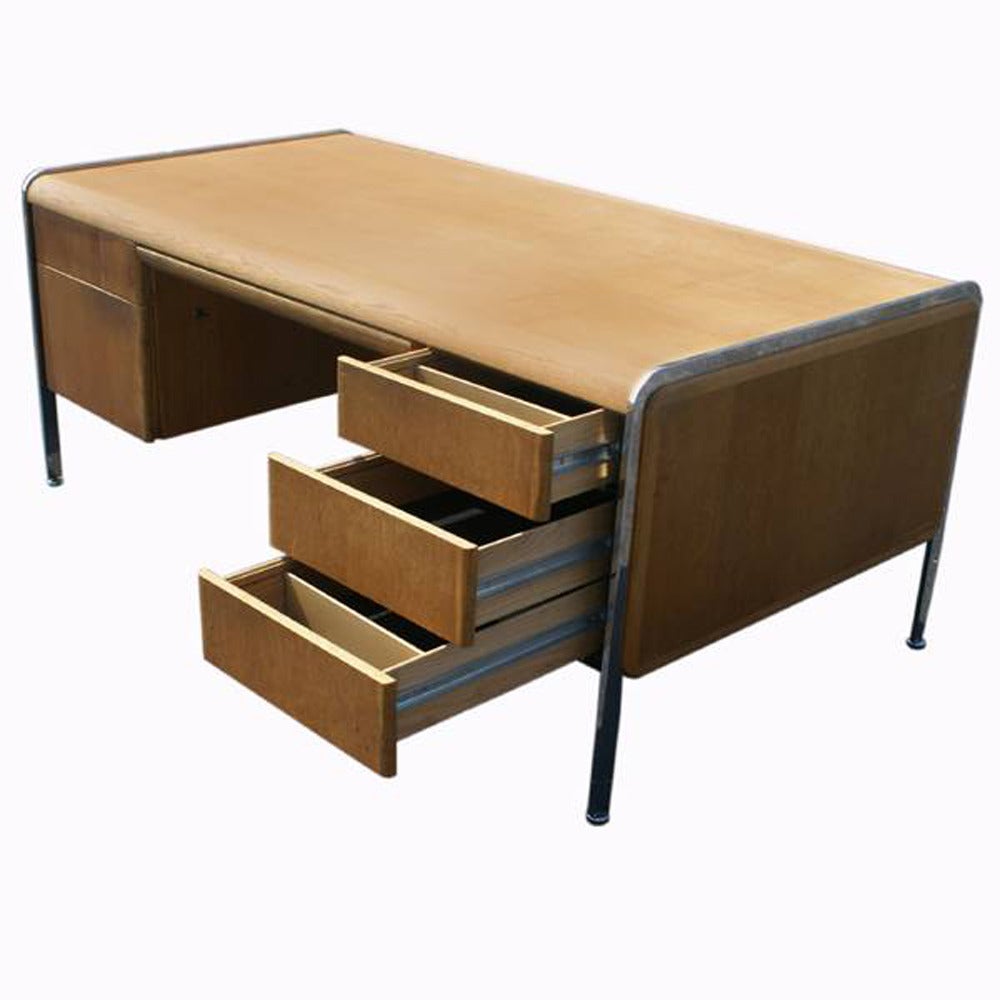 chrome and wood desk