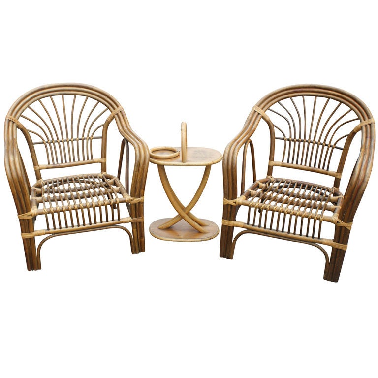 Pair Of Paul Frankl Style Bamboo Tropitan Lounge Chairs