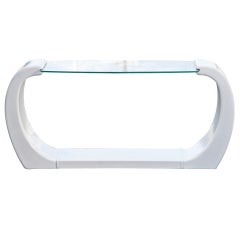 White Lacquered Scroll Glass Top Console Table 11