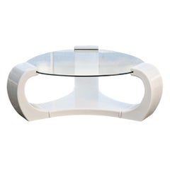 Vintage White Lacquered Triskelion Scroll Coffee Table