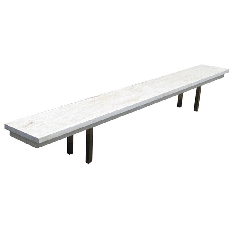 Vintage MidCentury White Travertine Bench with Solid Brass Legs at 1stDibs