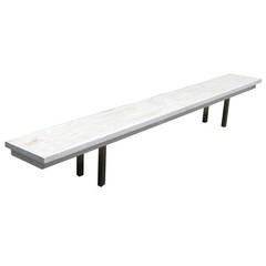 Vintage Mid-Century White Travertine Bench with Solid Brass Legs