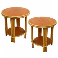 Pair Of Paul Frankl Style Bamboo Tropitan Side Tables