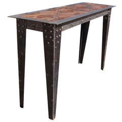 Vintage Heavy Industrial Steel Wood Console Table
