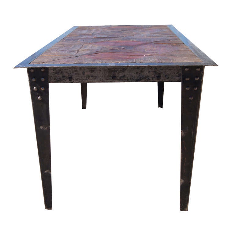Mid-20th Century 6.5 Ft Vintage Heavy Industrial Steel Wood Table