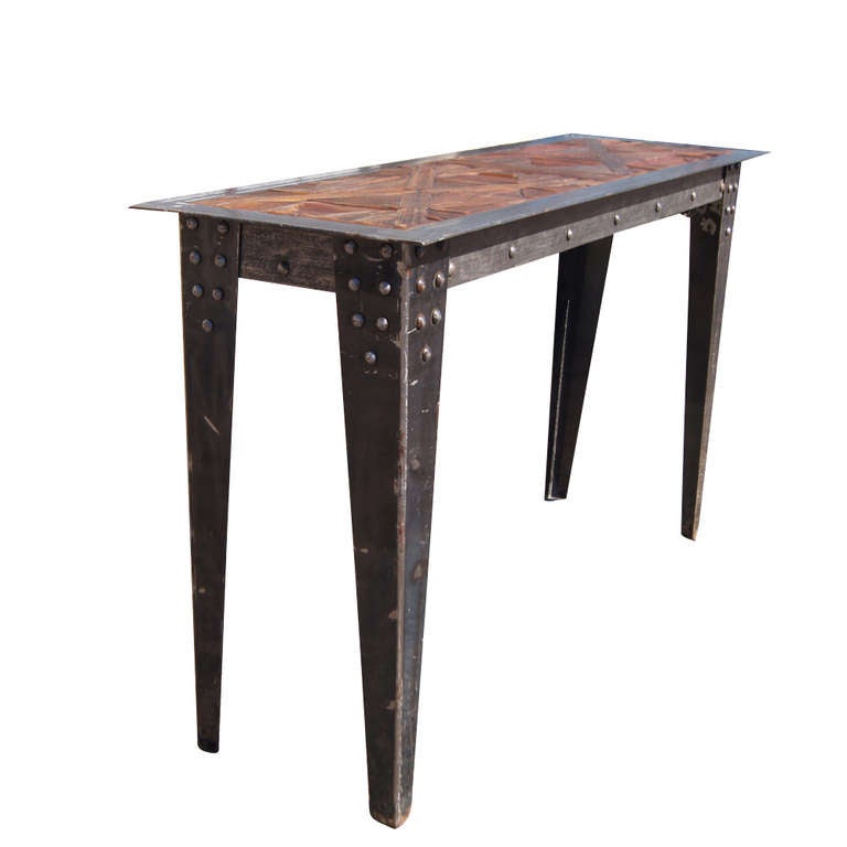 American Vintage Heavy Industrial Steel Wood Console Table