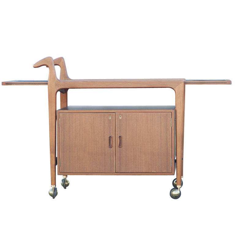 Scandinavian Modern Falster Møbelfabrik Teak And Slate Tea Trolley Cart