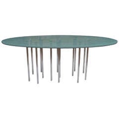 Mid Century Modern Oval Crackle Glass Dining Table