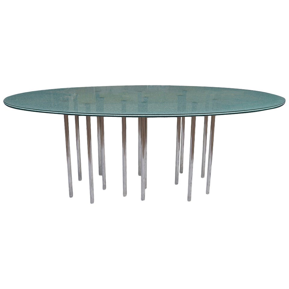 Mid Century Modern Oval Crackle Glass Dining Table