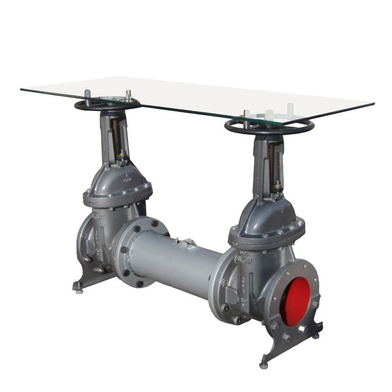 Industrial Cast Iron and Glass Water Valve Table
