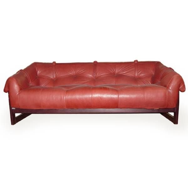 A mid century modern sofa designed by Percival Lafer and made in Brazil by Lafer furniture.  A rosewood frame with a one-piece cushion with decorative leather straps.