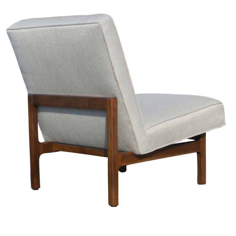 American Pair Of Jens Risom Upholstered  Walnut Slipper Chairs