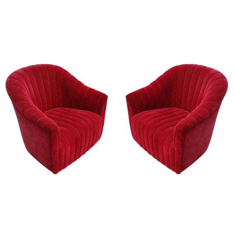 Pair Of Ward Bennett For Brickell Red Mohair Lounge Chairs 20% OFF original