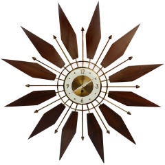 Rosewood And Brass Forestville Starburst Wall Clock