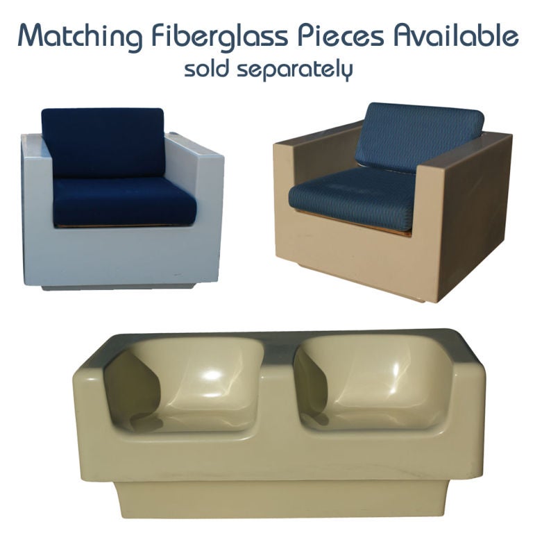 Fabric Pair of Beige Fiberglass Lounge Chairs