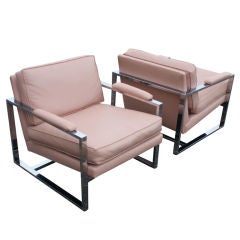 Pair Of Milo Baughman Chrome Lounge Chairs