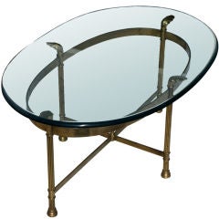 Neoclassical Oval Brass And Glass Coffee Side Table