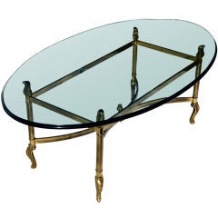 Neoclassical Oval Brass And Glass Coffee Table