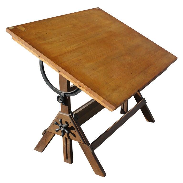 Vintage Hamilton Oak And Maple Adjustable Drafting Table