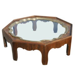 Octagonal Baker Brass Tray And Glass Coffee Table